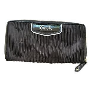 Coach Ashley Gathered Satin Black Zip Around Wallet